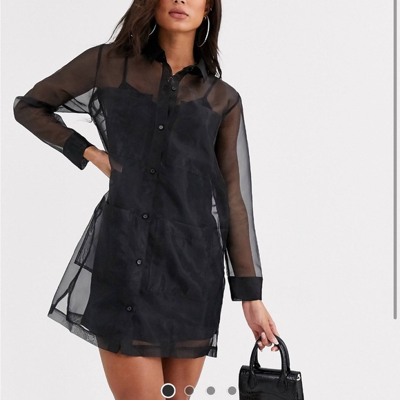 Sheer Organza Jacket Shirt Dress with Black Slip - Picture 1 of 4